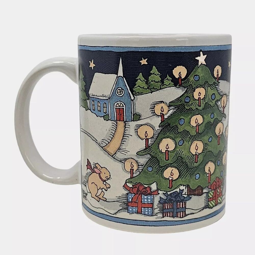 1992 Susan Winget Christmas Village Coffee Mug Tea Cup Snowman Christmas Tree